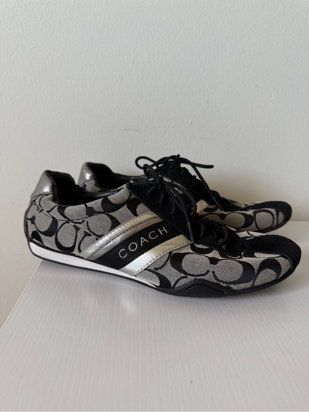 Coach Jayme Signature Jacquard Sneakers Black Silver Size 9.5